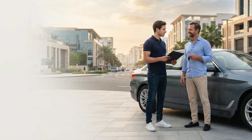 Professional car buyer in Dubai helping a customer sell his car